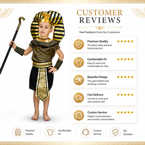 Costume de Fête Deluxe pour Enfants, Paillettes Dorées et Noires, Thème Halloween Carnaval, Costume de Pharaon Égyptien - Product Image 5
