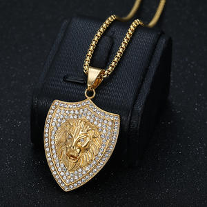 Hip Hop bouclier Animal Lion cubique zircone étanche sans ternissement en acier inoxydable bijoux pendentif colliers pour homme homme hommes - Product Image 2