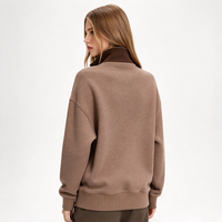 Sweat-shirt personnalisé de haute qualité pour femme, épais, brodé, coupe ample, col montant, marron, en pur coton, confortable, pull-over