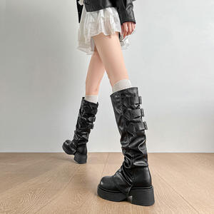 Bottes Maillard noires imperméables à fermeture éclair haute, au-dessus du genou, pour <span class=keywords><strong>femme</strong></span>, nouvelle collection automne-hiver 2024, style rétro britannique à semelle épaisse - Product Image 4