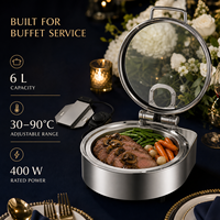 Chauffe-Plats Buffet 6L en Acier Inoxydable à Circulation d'Eau Chaude, Contrôle Tactile Numérique Intelligent, 30-90°C, Économie d'Énergie 12 Heures