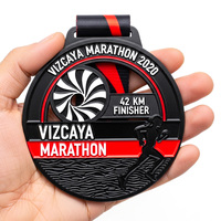 Médaille Spirale Ronde en Métal Noir Mat, Émail Souple Personnalisable, Récompense Souvenir Moderne pour Coureur de Course, Événement de Marathon