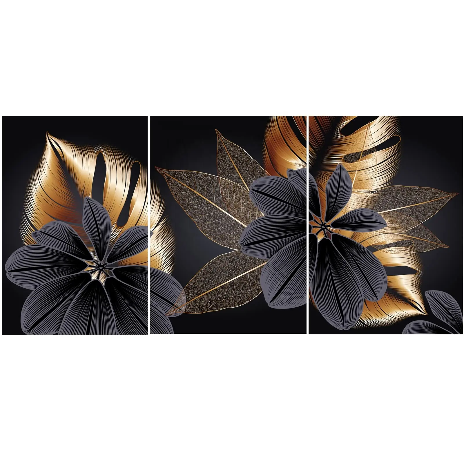 High Quality Custom Print Photos on Canvas Online Service Black Golden Plant Leaf Wall Art Painting Living Room Decoration