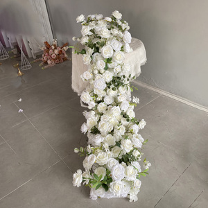 D-FR174 Wholesale artificial white <b>green</b> flower <b>runner</b> table handmade flower <b>runner</b> aisle rose flower <b>runner</b> silk wedding decor - Product Image 4