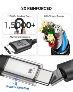 Cavo LUNG AKY 8K ad alta definizione con schermatura a treccia, compatibile Thunderbolt 4/3, USB4 Type-C, ricarica rapida 240W, trasmissione 40G, in nylon - Product Image 2