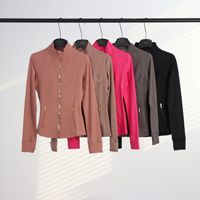 LD Define Yoga-Bekleidung Sport Fitness Einfarbige Goldene Stehkragen Atmungsaktive Nylon-Polyamid Langarm-Jacke Oberbekleidung für Damen