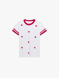 T-shirt da donna Bershka a vestibilità ampia, stampa cuori bianchi e rossi, girocollo, manica corta, casual, design per San Valentino - Product Image 1