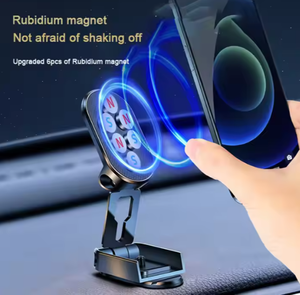 Popular Universal <b>Folding</b> Mobile Car Holder 360 Adjustable Rotation Magnetic Phone Cradle Aluminum Dashboard Phone Mount Stand - Product Image 5