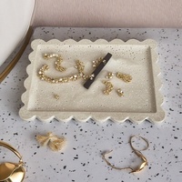 Plateau à bibelots festonné en travertin, plateau de rangement en marbre, organisateur pour salle de bain, table basse, cadeau de mariage