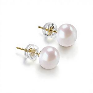 Orecchini a Perno Classici con Perle Coltivate Bianche Rotonde da 8mm, Grado AAA, Montatura in Ottone Placcato Oro, Gioielli per Uso Quotidiano - Product Image 1