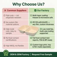 Plateau alimentaire jetable en bagasse de canne à sucre biodégradable et compostable avec couvercle, revêtement filmé personnalisé OEM, en fibre, pour sushis et aliments