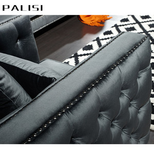 Sillón moderno de terciopelo gris con mechones de un solo asiento, diseño clásico de ocio para el hogar, sala de estar, sofá, silla con cojín - Product Image 2