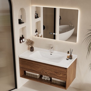 Mueble de Baño de Lujo 2026 en Nogal Negro con <span class=keywords><strong>Diseño</strong></span> Moderno, Lavabo de Cerámica Integrado y Espejo de Baño - Product Image 5
