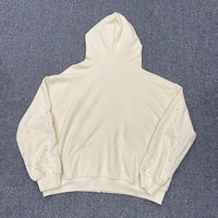 Sudadera con capucha vintage gótica para hombre con cremallera y pedrería, parches de letras desgastadas, forro polar de algodón, ropa exterior holgada estilo skater urbano