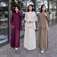 Ensemble deux pièces Abaya musulmane personnalisée Mexizo pour femme – Haut à manches longues à col rond et ourlet à cordon, jupe longue – Décontracté et Modeste