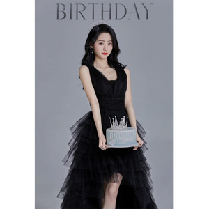 Black Asymmetrical Evening Gown Sweetheart Neckline Organza High Low Train For Weddings Banquets Stage Performances - Product Image 3