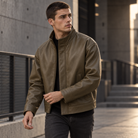 Veste pour homme avec logo personnalisé, finition en cuir, col montant, fermeture éclair métallique, poches latérales, veste décontractée streetwear