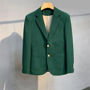 Traje <span class=keywords><strong>de</strong></span> Color sólido ajustado para hombre, traje informal <span class=keywords><strong>de</strong></span> un solo pecho con gofres <span class=keywords><strong>de</strong></span> estilo británico para hombre, abrigo <span class=keywords><strong>de</strong></span> negocios para jóvenes - Product Image 3