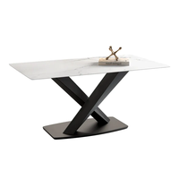 Mobilier de salle à manger Table à manger en ardoise massif avec support en métal X Cross pour 6 places