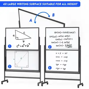 Large Standing Easel White Board Mobile Double-Side Magnetic Rolling White Board Height Adjustable Dry Erase Whiteboard