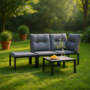 Black And <b>Grey</b> Patio Lounge Set 3 Seater Steel <b>Frame</b> Weather Resistant Garden Outdoor Furniture Contemporary Design - Product Image 2