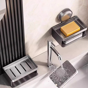 Porte-savon à ventouse, support mural de rangement pour salle de bain en aluminium, égouttoir pour lavabo - Product Image 3
