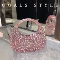 Handle Rhinestones Crystal Shoulder Bag Luxury Designer Purses and Handbag  Femme Evening Clutch Bag,Black