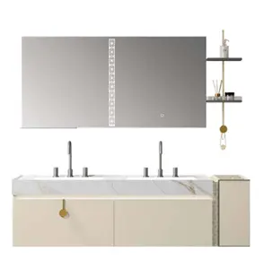 Euro Style Waterproof Wall Hanging Bathroom Vanity Set Ceramic Marble Seamless splice Basin Cabinet Bathroom Vanity