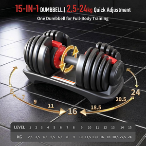 Set di manubri regolabili in acciaio da 24 kg/52 libbre con logo personalizzato, impugnatura girevole a una mano per modificare il peso in 1 secondo - Product Image 4