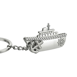 Porte-clés en alliage métallique avec logo personnalisé, ancre de bateau argentée, boussole, design tendance, breloque souvenir - Product Image 4