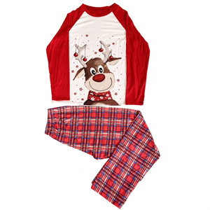 Kerst rendier familie matching pyjama set met elastische taille, zacht, milieuvriendelijk, polyester slaapgoed voor heren en dames, lente - Product Image 2