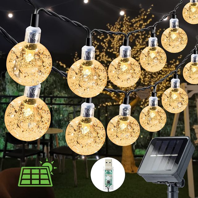 High Quality 50 LED Solar String Lights Waterproof Crystal Ball Globe Holiday Decorations for Christmas Parties Outdoor Use