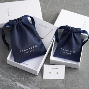 PandaSew Custom Logo Luxury Navy Blue Dense Silk Satin <b>Drawstring</b> <b>Bag</b> <b>Makeup</b> Jewelry Pouch - Product Image 6