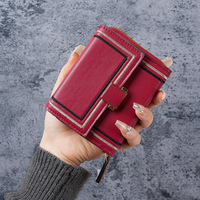 Dompet wanita, tas kartu Organ portabel, lapisan kanvas pendek ritsleting tempat kartu banyak Slot kartu, lilin minyak Retro