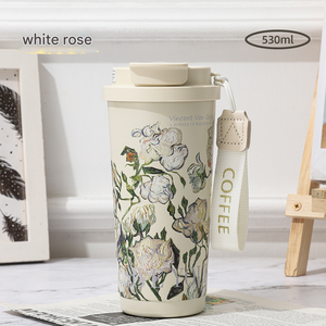 Taza de Café de Alta Gama de la Serie <span class=keywords><strong>Van</strong></span> <span class=keywords><strong>Gogh</strong></span>, Lirio de <span class=keywords><strong>los</strong></span> Valles, Taza de Acero Inoxidable 316, Portátil, de Gran Capacidad, para Dos Bebidas - Product Image 6