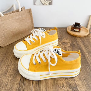 Chaussures en toile à semelle épaisse pour femmes avec lacets, chaussures décontractées pour étudiants du campus, chaussures de marche en plein air pour filles, style toile - Product Image 2