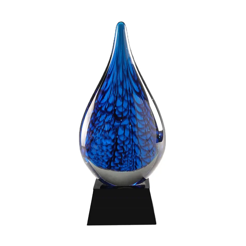 OEM / ODM New Arrival Water Drop Shape Blue Colour Crystal Glass art award
