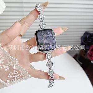 Correa de reloj metálica estilo camelia para Apple Watch 10 9 8 SE 7 6 5 4 3, con hebilla de acero inoxidable, moderna y duradera. - Product Image 3