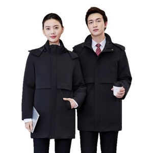 Women's Black Mid Length Down Jacket 90+ Fill Power 351-400g Slim Fit Workwear With Pocket Professional Suit Collar - Product Image 5