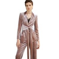 Setelan Tuxedo Bisnis Wanita Anti-Kerut Bahan Woven Solid dengan Kerah Notch dan Kancing untuk Karir Kantoran
