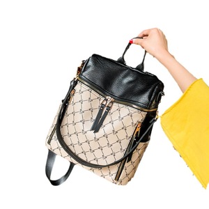 Fashionable Women's Faux Leather <b>Backpack</b> Geometric Pattern <b>Medium</b> Capacity Zipper Closure Shoulder Strap All Seasons Daily Use - Product Image 1