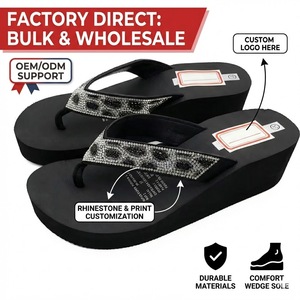 Sandalias de Plataforma con Cuña para Mujer, con Pedrería y Correa de Leopardo, Logotipo Personalizado, Venta al por Mayor de Fábrica - Product Image 1