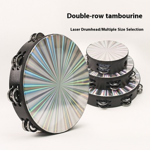 Pandereta envolvente de doble fila con luz láser Multicolor, tambor para niños con manivela manual de 6/8/10 pulgadas para enseñanza de música y clases de baile - Product Image 3