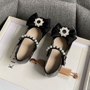 Spring Autumn Anti Rubber Black Princesses <b>Shoe</b> Charms <b>Bow</b> Pearl Kids <b>Shoes</b> Girls for Wedding Dress <b>Shoes</b> - Product Image 4