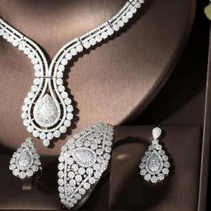 HIBRIDE Brilliant Cubic Zirconia 4pcs Wedding Bridal Sets Fashion Nigeria Beads Jewelry Sets Conjuntos De Mujer Elegante S-044 - Product Image 3