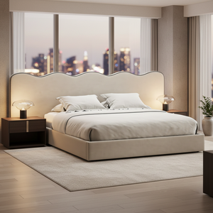 <span class=keywords><strong>MOFO</strong></span> CASO Elegante Base de Cama Ajustable con Cabecero Alto de Esquina, Diseño Postmoderno con Acolchado y Ribete, Estructura Metálica y Tapizado en Lino - Product Image 2