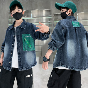 <span class=keywords><strong>Manteau</strong></span> en jean délavé à motif lettres, style western, pour enfants plus âgés, nouvelle collection 2026, vêtement de travail élégant de style coréen pour enfants - Product Image 4