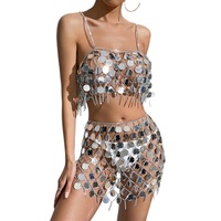 Chaîne de poitrine en métal argenté à paillettes pour femmes ELITES, pour les soirées en boîte de nuit
