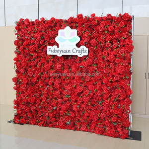 Panneau de fond de mur de fleurs en tissu 3D personnalisé, décoration de mariage à domicile, rouge <span class=keywords><strong>bordeaux</strong></span>, mur de fleurs artificielles en soie rose avec fermeture éclair - Product Image 2