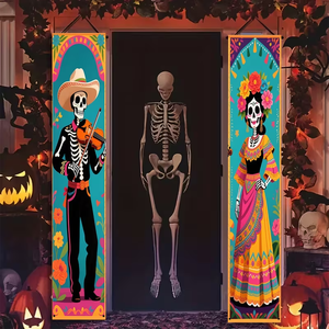 Banderas Decorativas para Fiesta del Día de Muertos Mexicano, Pancartas Colgantes para Puerta y Pared, Decoración para el Día de los Muertos - Product Image 1